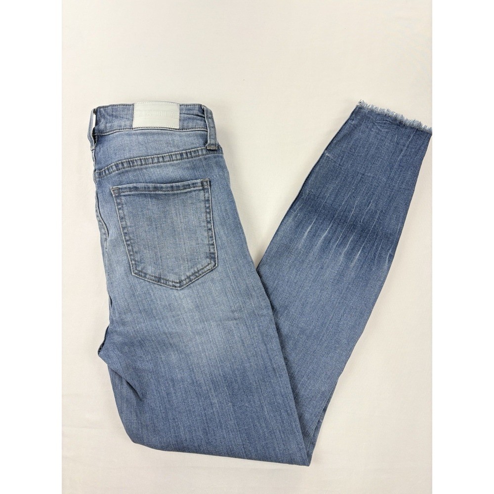 Pistola Exposed Button Fly High Rise Skinny Stretch Raw Hem Jeans Womens 27